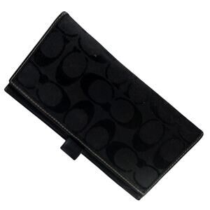 COACH! RICH BLACK MONOGRAM & GENUINE LEATHER TRIM CHECKBOOK COVER, WALLET!